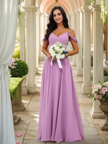 A-Line/Princess Chiffon Ruched V-neck Sleeveless Floor-Length Bridesmaid Dresses
