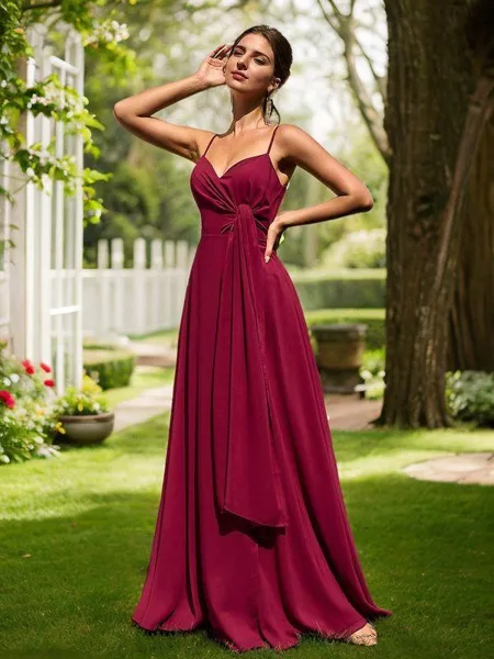 A-Line/Princess Chiffon Ruched V-neck Sleeveless Floor-Length Bridesmaid Dresses