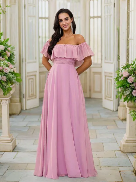 A-Line/Princess Chiffon Ruched Off-the-Shoulder Sleeveless Floor-Length Convertible Bridesmaid Dresses