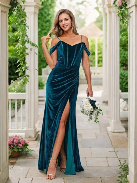 Sheath/Column Velvet Ruched Sleeveless Floor-Length Corset Bridesmaid Dresses