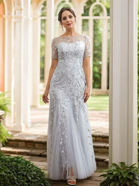 A-Line/Princess Tulle Ruched Bateau Short Sleeves Ankle-Length Mother of the Bride Dresses