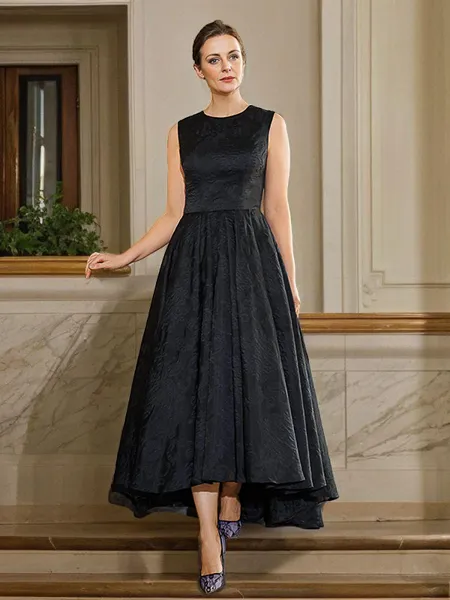 A-Line/Princess Lace Applique Scoop Sleeveless Asymmetrical Mother of the Bride Dresses