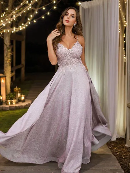 A-Line/Princess Applique V-neck Sleeveless Floor-Length Dresses