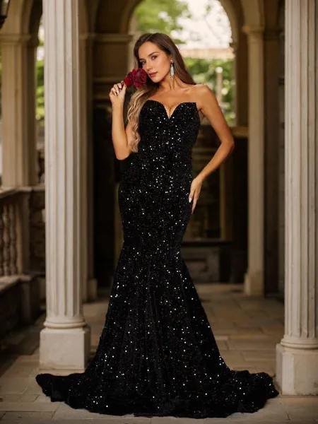 Trumpet/Mermaid Velvet Sequins Sweetheart sleeveless Sweep/Brush Train Dresses