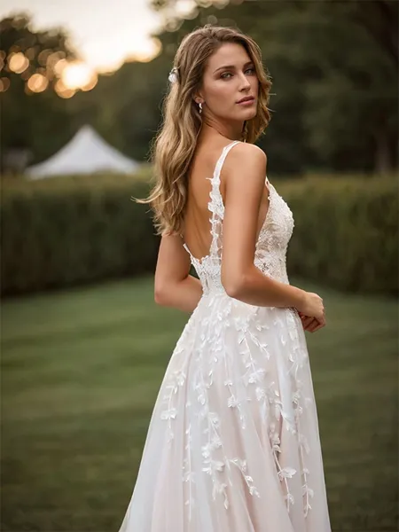 A-line Tulle Appliques Lace...