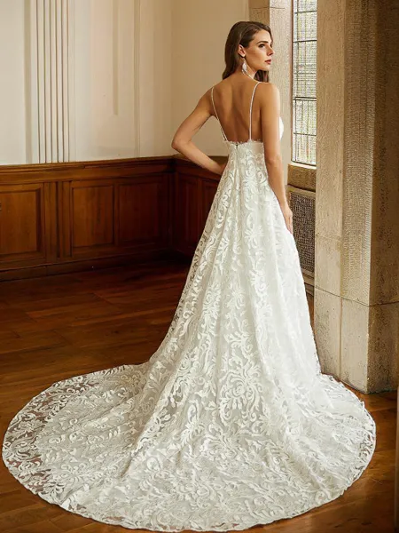 A-Line/Princess Lace V-neck...