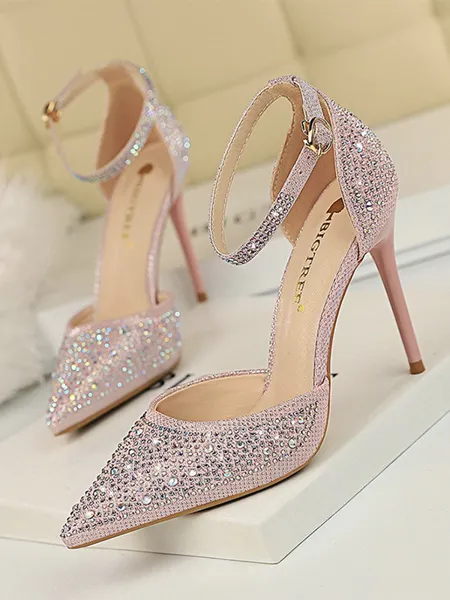 Women's Stiletto Heel Closed Toe PU With Rhinestone High Heels