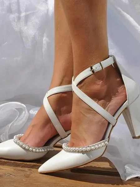 Women's PU With Ankle Strap Closed Toe Chunky Heel Wedding Shoes