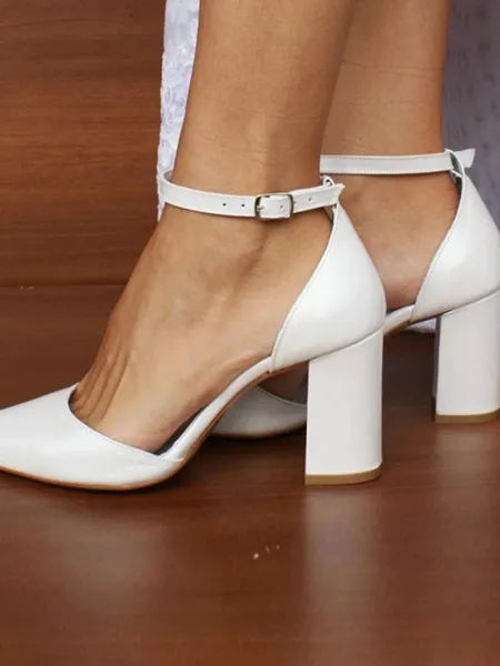 Women's PU With Pearl Peep Toe Chunky Heel Wedding Shoes