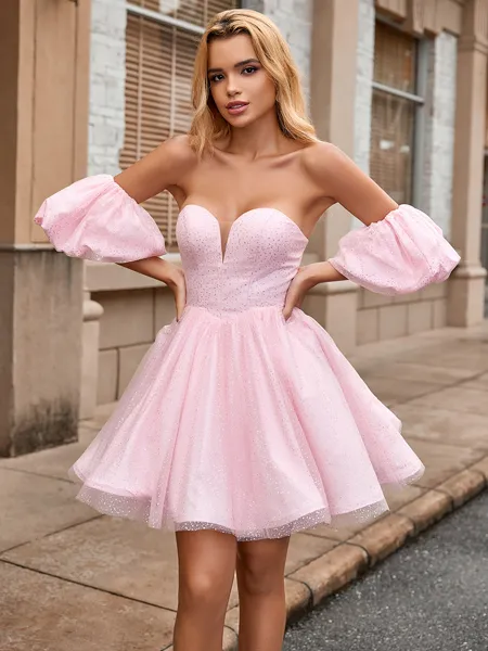 Ball-Gown Sweetheart Short Sleeves Short/Mini Homecoming Dress