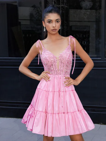 A-line V-neck Appliques...