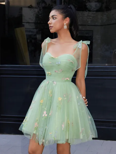 A-line Lace Straps Flower Short/Mini Homecoming Dress