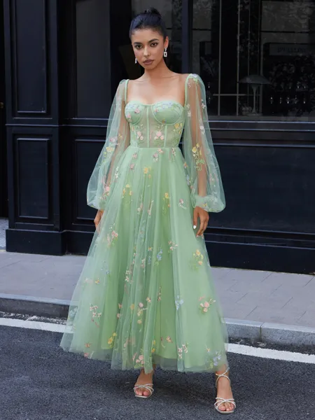 A-line Long Sleeves Lace...