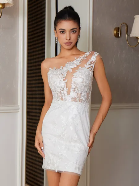 Sheath Scoop Appliques Lace...