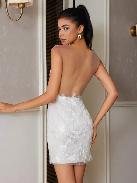 Sheath Scoop Appliques Lace...