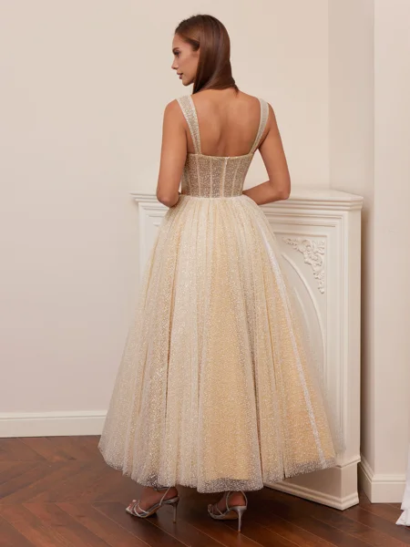 A-line Straps Rhinestone...