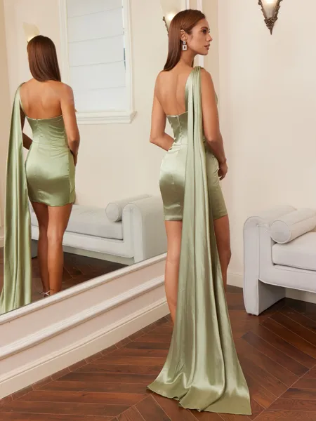 Sheath One-Shoulder Pleated...