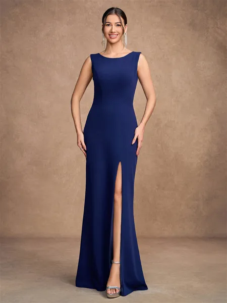 Sheath/Column Stretch Crepe Scoop Sleeveless Floor-Length Mother of the Bride Dresses