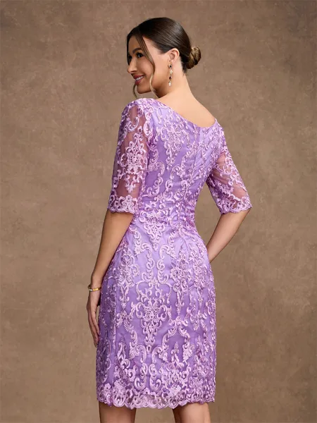 Sheath/Column Lace V-neck...