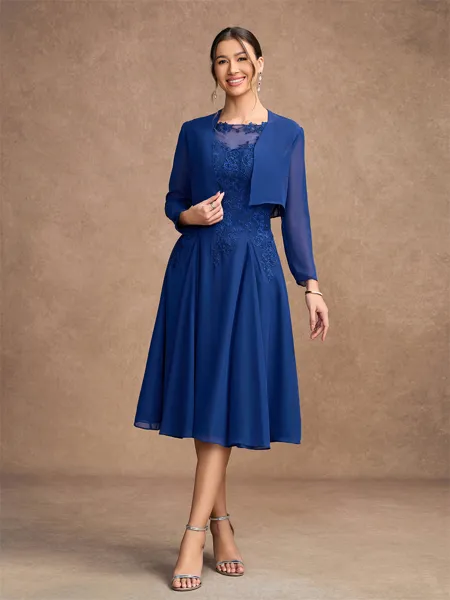 A-Line/Princess Chiffon Lace Scoop Sleeveless Knee-Length Mother of the Bride Dresses