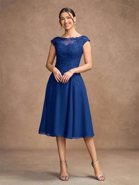 A-Line/Princess Chiffon Lace Scoop Sleeveless Knee-Length Mother of the Bride Dresses
