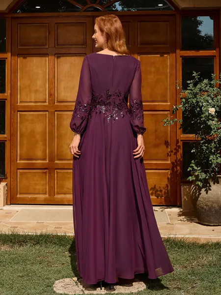 A-line V-neck Long Sleeves...