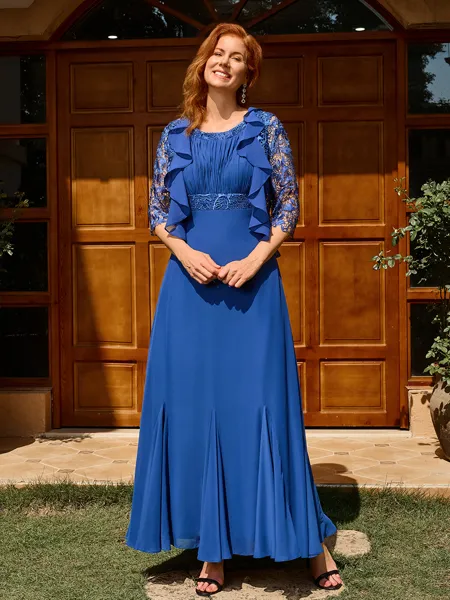 A-line Scoop Appliques Lace Ankle-Length Chiffon Mother of the Bride Dress