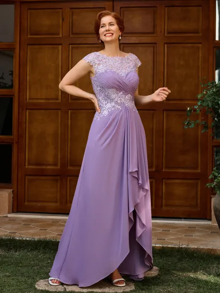A-line Scoop Appliques Lace Asymmetrical Chiffon Mother of the Bride Dress