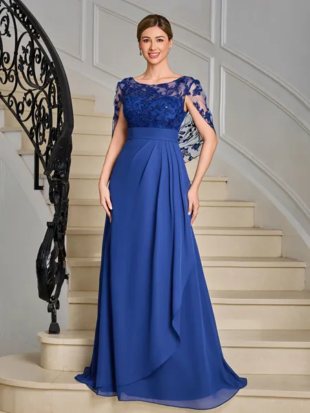 A-line Scoop Appliques Lace Floor-Length Chiffon Mother of the Bride Dress