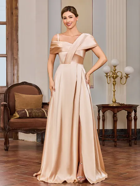 A-line Pleated Floor-Length...