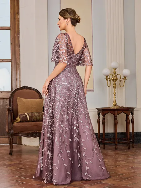 A-line V-neck Short Sleeves...