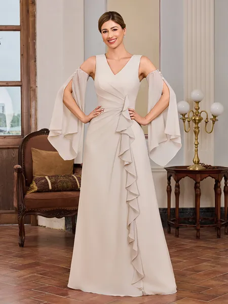 Sheath V-neck Ruffles...