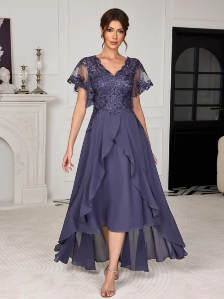 A-line V-neck Short Sleeves...