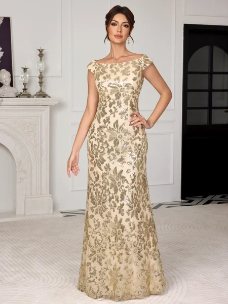 Sheath Bateau Floor-Length...