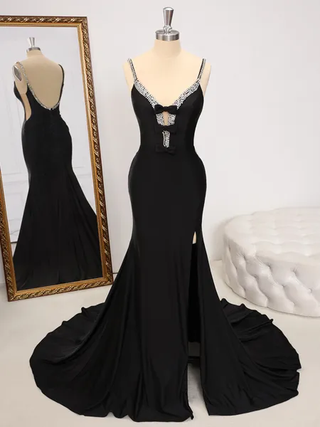 Sheath V-neck Bow Sweep...