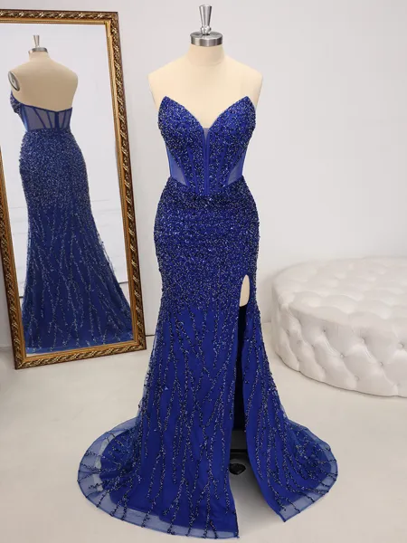 Sheath V-neck Sweep Train...