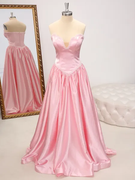 A-line Sweetheart Beading Floor-Length Silk Like Satin Porm Dress