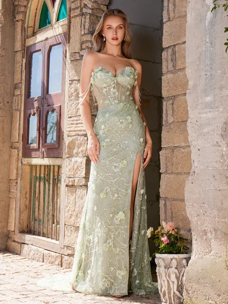 Sheath Sweetheart Appliques Lace Court Train Lace Corset Porm Dress