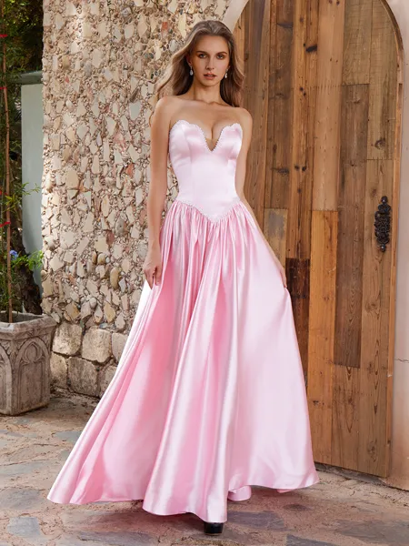 A-line Sweetheart Beading Floor-Length Silk Like Satin Porm Dress