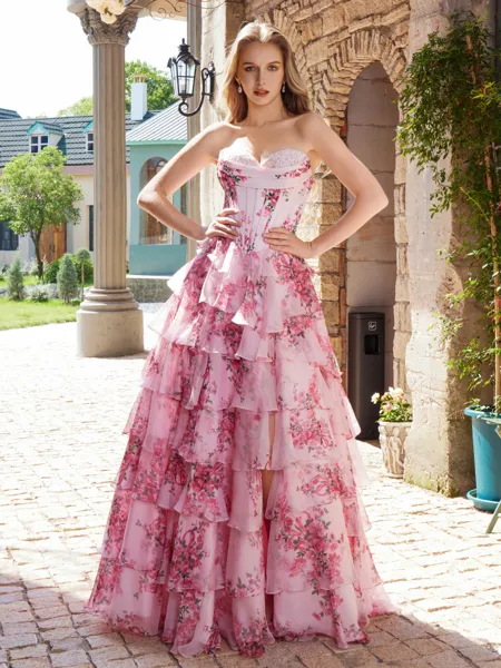 A-line Sweetheart Cascading...