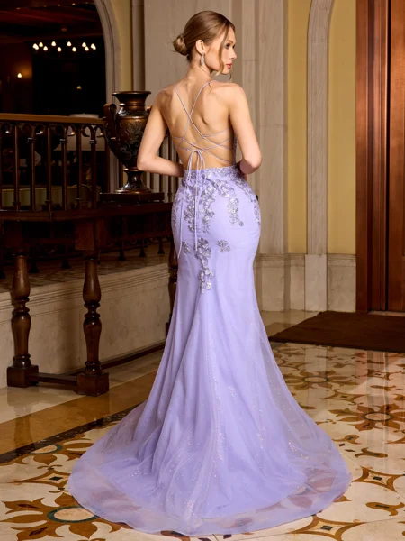 Sheath V-neck Appliques...