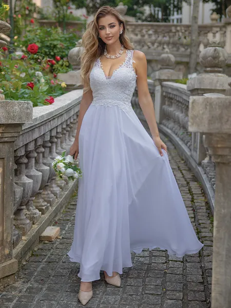 A-line/Princess Chiffon V-neck Sleeveless Floor-Length Wedding Dress