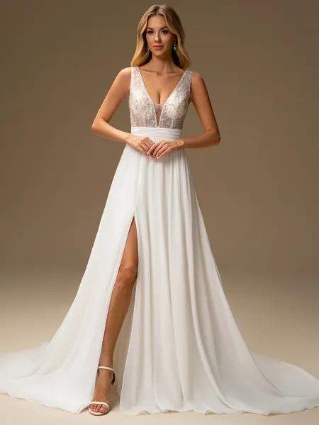 A-line V-neck Sequin Court...