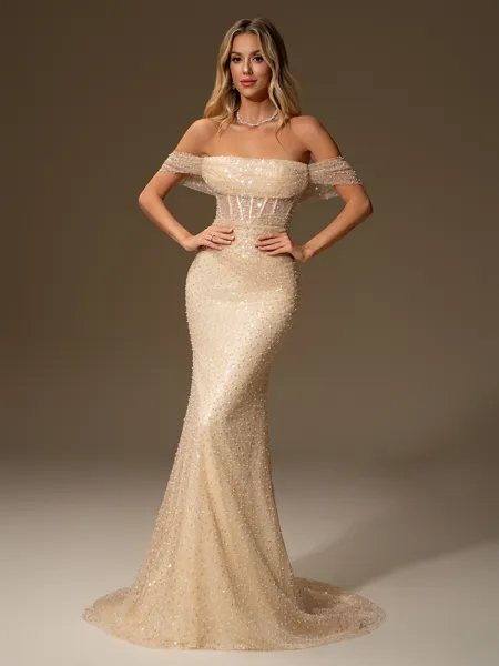 Sheath Off-the-Shoulder Pleated Cathedral Train Corset Convertible Wedding Dress