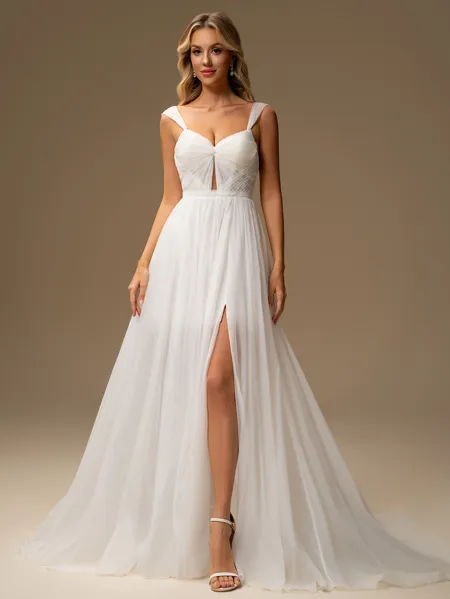 A-line Straps Pleated Court...