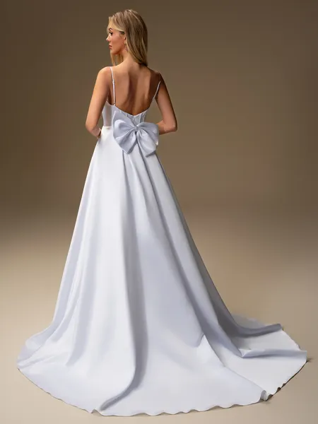 A-line Spaghetti Straps Bow...