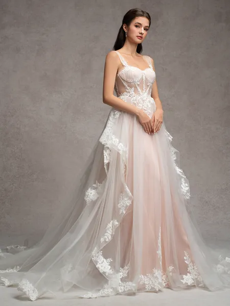 A-line Straps Appliques...