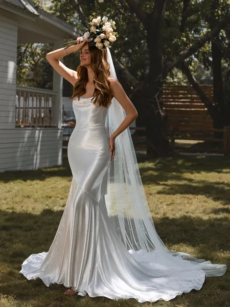 Sheath Spaghetti Straps Court Train Wedding Dress