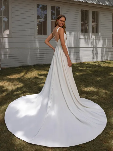 A-line V-neck Pleated...