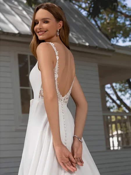 A-line V-neck Pleated...